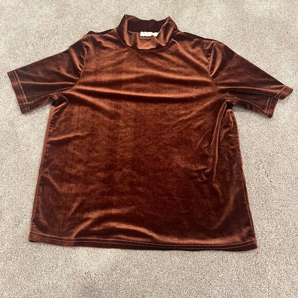 Vera and Lucy Women's Velvet Short Sleeve Turtleneck Brown Size XS - Picture 7 of 9